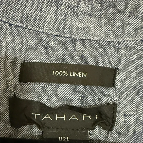 Tahari Casual Blue Button Down Shirt dress chambray linen women L beach vacation - Picture 6 of 8